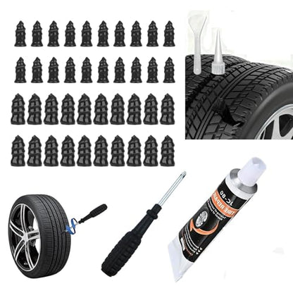 Tire Repair Rubber Nail Tire Repair Nail Tire Repair Rubber Screws Fast Tool Self-Service Suitable for Car Motorcycle Jeep Tire Puncture Repair - color: 40Pcs+30ml glue+screwdriver