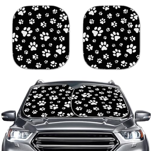 Dog Paw Car Sunshades for Windshield Reflect UV Sun and Heat Sunvisor for Cars Windshield Foldable Easy Install 2 PCS Interior Auto Accessories Black Cartoon Decoration for SUV Truck - color: Black Dog Paw