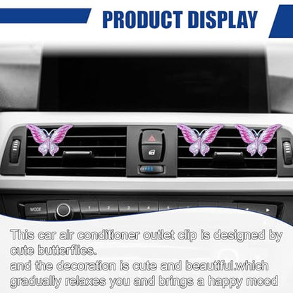3PCS Bling Butterfly Car Vent Clip, Rhinestone Car Dashboard Air Vent Trim Clips, Auto Air Fresheners Outlet Clip, Auto Interior Diffuser Decoration Accessories for Women Present(Rose) - size: Rose Red