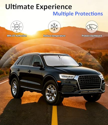 Windshield Sun Shade for 2013-2018 Audi Q3 Accessories, Car Front Window Sun Visor Protector & Heat Shield | 240T Sunshade Protection Blocks UV Rays Keep Your Car Cooler - size: For | Audi Q3 2013-2018