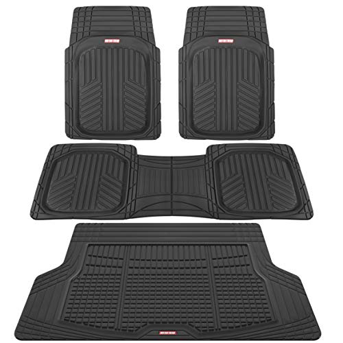 Motor Trend FlexTough Black Floor Mats for Cars & Cargo Mat Full Set - All Weather Front & Rear Rubber Automotive Floor Mats & Cargo Liner for SUV, Car, & Van - Interior Trunk Mat & Floors Cover - color: Black, size: Medium