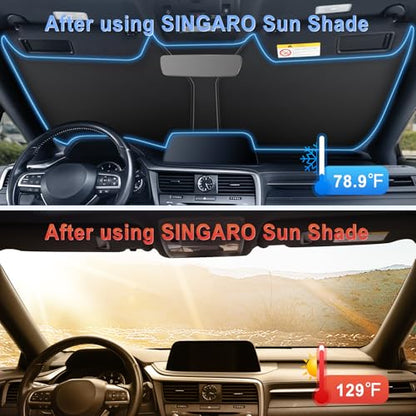 SINGARO 300T Universal Car Windshield Sun Shade, Foldable Reflective for Windshield & Window Shades with Overlapping Design, Car Interior Accessories (55" L x 26.7" W) - size: Standard