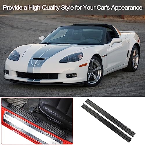 PIUGILH Interior Door Sill Scuff Plate Guards Compatible with Corvette C6 Z06 ZR1 2005-2013, Real Carbon Fiber Door Sill Protector Cover Inner Accessories, 2PCS (Black)