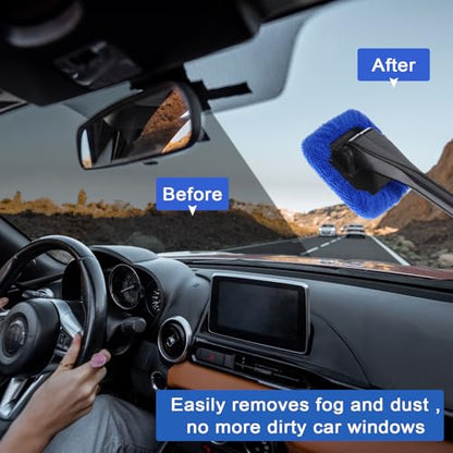 Frienda 2 Set Windshield Cleaner Tool Inside Car Windshield Cleaning Wand Auto Window Cleaner with Detachable Handle, 8 Reusable Microfiber Pads and 2 Spray Bottles for Car Interior(Blue) - color: Blue