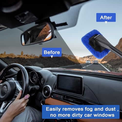 Frienda 2 Set Windshield Cleaner Tool Inside Car Windshield Cleaning Wand Auto Window Cleaner with Detachable Handle, 8 Reusable Microfiber Pads and 2 Spray Bottles for Car Interior(Blue) - color: Blue
