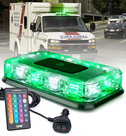 LUMENIX LED Roof Top Strobe Beacon Light Bar Rooftop Security Warning Emergency Flashing Plow Lights for Construction Vehicles Tow Commercial Trucks Postal Cars Snowplow - Green White - color: Green and White