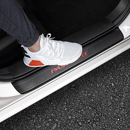 LEXLEY for 2019 2020 2021 2022 2023 2024 2025 2026 Passport Carbon Fiber Style Leather Door Sill Protector Anti-Dirty Scuff Plate Cover Guard Sills Protector Trim,Welcome Pedal Protect 4PCS -RED - color: RED