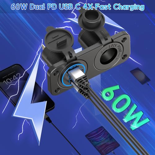 Cigarette Lighter Socket Qidoe 12V Splitter Panel 78W 12V USB Outlet Dual USB C PD&QC3.0 Car Charger Socket ON/Off Switch Waterproof 300W Power Cigarette USB Adapter for Car Marine RV - color: 2 in 1 - 3 USB
