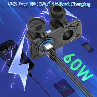 Cigarette Lighter Socket Qidoe 12V Splitter Panel 78W 12V USB Outlet Dual USB C PD&QC3.0 Car Charger Socket ON/Off Switch Waterproof 300W Power Cigarette USB Adapter for Car Marine RV - color: 2 in 1 - 3 USB