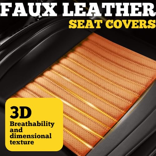 LINGVIDO Car Seat Covers, Breathable and Waterproof Faux Leather Automotive Seat Covers for Cars SUV Truck Sedan,Universal Anti-Slip Seat Cover with Backrest (Front Seat, Brown & Black) - color: Brown-Black, size: Front