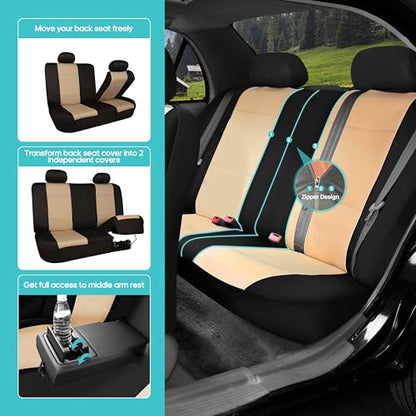 FH Group Waterproof Neoprene Car Seat Covers Full Set – Universal Fit Front & Split Bench Rear Seat Covers, Airbag Compatible Automotive Seat Protectors for Cars, SUVs,Vans, Beige - color: Beige, style: Full Set