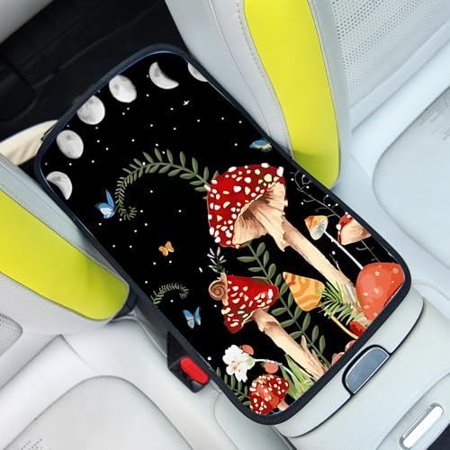 Red Mushroom Auto Center Console Pad,Soft Waterproof Car Center Console Cover Auto Armrest Seat Box Cover Protector for Most Vehicle SUV Truck Car - color: Red Mushroom