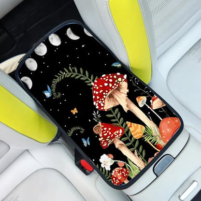 Red Mushroom Auto Center Console Pad,Soft Waterproof Car Center Console Cover Auto Armrest Seat Box Cover Protector for Most Vehicle SUV Truck Car - color: Red Mushroom