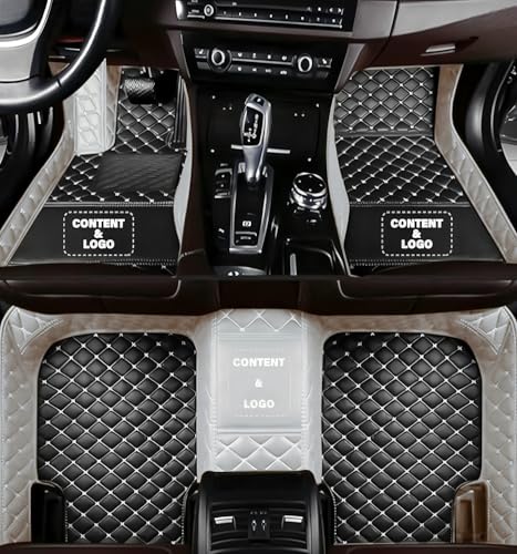 Custom Floor Mats for Cars,All-Weather car Floor MATS-Suitable for 99% of car Models,Luxury Full Coverage All Car Floor Mats,Anti-Slip Leather Car Mat Set (Grey Black, Beige line) - color: Grey black, beige line