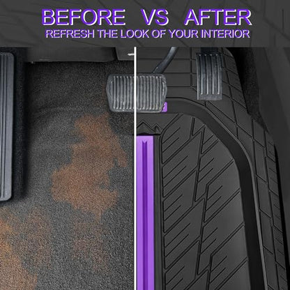 CAR PASS Tire Tread DeepDish Rubber Floor Mats for car Heavy Duty car mats All Weather, Universal XL~M Trim to Fit for Truck SUV Vehicle Automotive, Waterproof car mats 3 Piece (Purple Black) - color: Purple Black