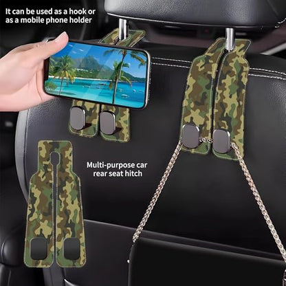 Camouflage Car Headrest Purse Hanger Camo Hunting Forest 1 Pack Bag Purse Holder for Car Premium Leather Double Metal Hook for Handbags, Grocery Bags and Phones - color: Camouflage