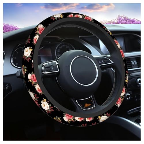 Swono Beautiful Roses Non-Slip Steering Wheel Cover Vintage Floral with Red and White Roses Neoprene Car Steering Wheel Covers Grip Automotive Steering Wheel Protector Auto Car Wrap Cover 15 Inch - color: multi-059