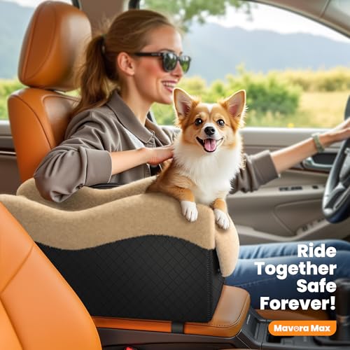 Portable Small Dog Seat for Car, Luxury Center Console Dog Car Seat Booster with Safety Tethers, Anti-Collapse Pet Travel Carseat for SUV, Truck (Black/Brown) - color: Black/Brown