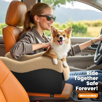 Portable Small Dog Seat for Car, Luxury Center Console Dog Car Seat Booster with Safety Tethers, Anti-Collapse Pet Travel Carseat for SUV, Truck (Black/Brown) - color: Black/Brown