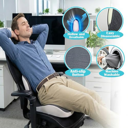 Memory Foam Truck Seat Cushion for Driving, Ergonomic Seat Cushion for Butt & Back Support, Lumbar Support Pillow for Sciatica & Tailbone Pain Relief, Coccyx Pad for Truck Drivers, Office Chair, Car