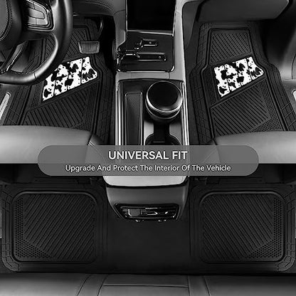 CAR PASS Heavy Duty Rubber Floor Mats Cow Print Car Mats 4-Piece Car Mat Set - Universal Waterproof Floor Mats for Car SUV Truck, Durable All-Weather Mats - color: Cow Print