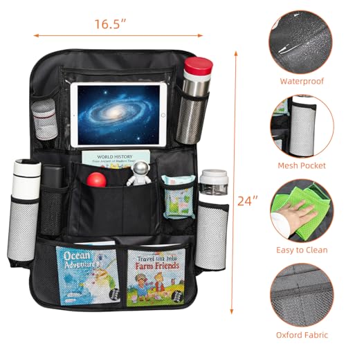 2 Pack Car Organizer Backseat, Car Back Seat Organizer Protector with 12 Storage Pockets, Waterproof Back of Seat Car Storage Organizer Kick Mats for Kids Baby