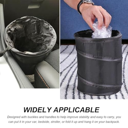 2 PCS Car Trash Can, Waterproof Portable Collapsible Pop-up Garbage Bin with Elastic Band, Automotive Mini Portable Hanging Rubbish Bin Trash Bag for Camping Traveling