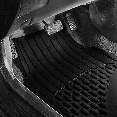 FH Group 4 Piece Liners Trimmable Climaproof™ Vinyl Car Floor Mats- Full Set with Premium Trimmable Vinyl Cargo Liner- Universal Fit for Cars Trucks and SUVs (Black) - color: Black