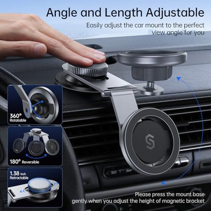 SYNCWIRE Fits MagSafe Car Mount for Universal Dashboard, Tesla Screen, Magnetic Phone Holder for Car,Foldable Aluminum Alloy Arm,Super Stable Car Mount for iPhone 17 Pro Max 16 15 14 13 12&All Phones - color: Space Gray