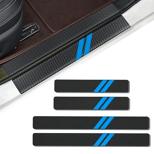 4PCS Door Sill Scratch Protector Stickers Compatible with Challenger Charger Car Threshold Protection Stickers Thickened Carbon Fiber Textured Leather Material Anti-Scratch（Blue） - color: Blue