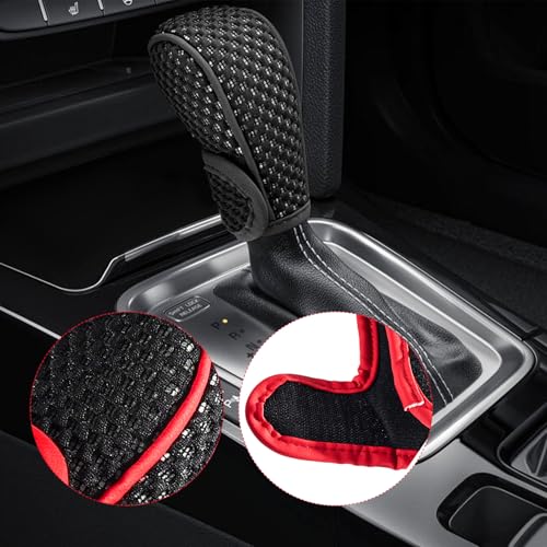 Car Gear Shift Knob Cover, Anti-Slip Manual Automatic Shifting Knob Gear Handle Stick Protection, Breathable Automotive Rod Lever Shifter Knobs Cover for SUV Truck RV (Black, Stick-on) - color: Black, size: Stick-on