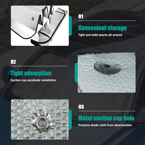 Dickno Car Windshield Sun Shade, 55.1"×27.5" Foldable Front Window Shade Protect Your Car from Sun Heat & Glare Best UV Ray, Auto Windscreen Sun Blocker Shield with 2 Side Window Shades