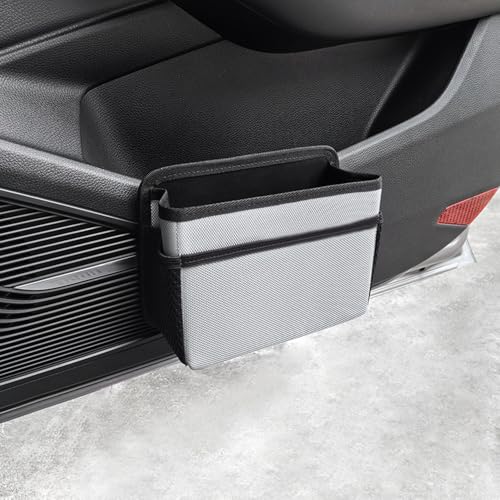 Car Trash Can, Foldable Multifunctional Hanging Storage Box Trash Can with a Roll of Garbage Bag, Multi Pocket Design Suitable for Car, Home and Office (Grey) - color: grey