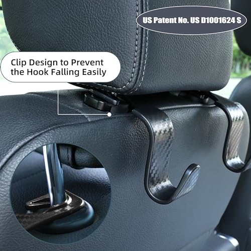 Car Seat Headrest Hooks Vehicle Storage Organizer for Purses Handbags Groceries Coats – Holds 55 lbs 360° Rotating Checkered Pattern Design 4 Pack (Black Checkered) - color: Black Checkered