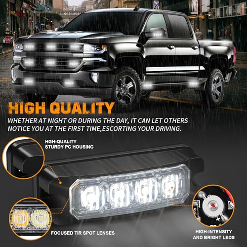 XRIDONSEN 8PCS Sync Grill Strobe Lights 32 LED White Strobe Lights Grille Surface Mount Emergency Flashing Warning Hazard Caution Safety Light for Tow Plow Trucks Construction Vehicles Car Wreckers - color: White