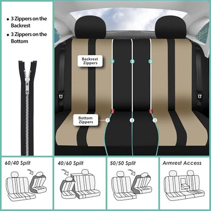 FH Group Striking Striped Car Seat Covers - Universal Fit, Washable Seat Covers for Cars, SUVs, Vans, Sedans, Beige, Rear Set - color: Beige, size: Rear Set