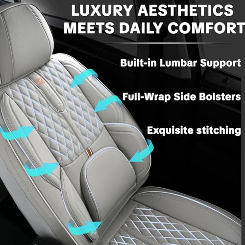 Light Gray Car Seat Covers, Universal Fit for Most Vehicles, Premium Waterproof Leather, Pet-Friendly Car Seat Covers with Lumbar Support, Slip-Resistant, Airbag-Compatible, Protects Car Interior - color: Light Gray