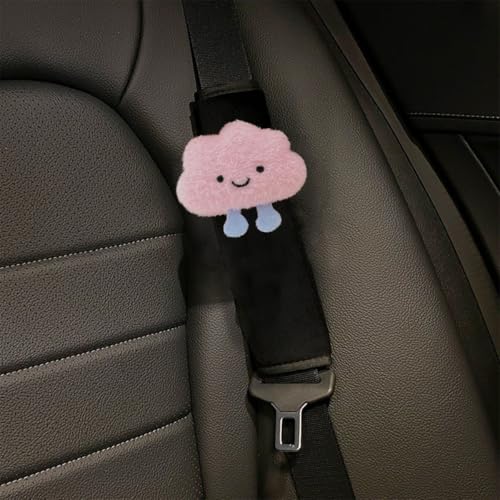 Norkmdi 2PCS Car Seat Belt Cover Pad, Soft Plush Fluffy Cloud Vehicle Seatbelt Shoulder Strap Cushion, Comfortable Automotive Internal Protection Accessories, Universal for SUV Truck Sedan (Pink)