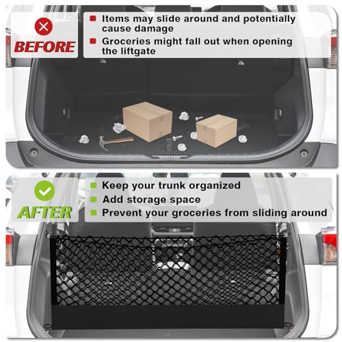Muslogy Truck Bed Cargo Net Trunk Netting Compatible with Toyota RAV4 2019-2024 2025 Accessories, Pickup Cargo Organizer SUV Sedan Storage Net w/Heavy Duty Carabiners - style: 19-24 RAV4