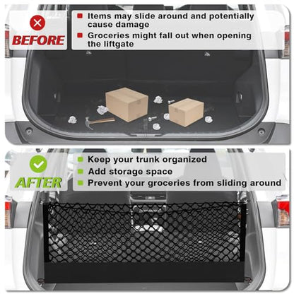 Muslogy Truck Bed Cargo Net Trunk Netting Compatible with Toyota RAV4 2019-2024 2025 Accessories, Pickup Cargo Organizer SUV Sedan Storage Net w/Heavy Duty Carabiners - style: 19-24 RAV4