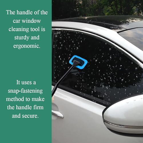 Windshield Cleaning Tool, Extendable Handle Car Window Cleaner with 4 Reusable Microfiber Pads, Auto Inside Glass Wiper for Car Windscreen Cleaning - color: Light blue