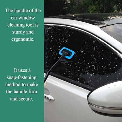 Windshield Cleaning Tool, Extendable Handle Car Window Cleaner with 4 Reusable Microfiber Pads, Auto Inside Glass Wiper for Car Windscreen Cleaning - color: Light blue