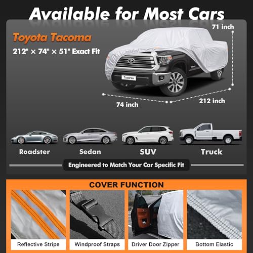 Car Cover Waterproof All-Weather,Heavy-Duty Outdoor Full Exterior Automobiles Truck(Length 211-228 inch) with Windshield Sun Shade Universal Fit Tacoma, Tundra, Titan, F-150, RAM 1500 etc - size: Fit Truck Length 211-228 inch(PK-L)