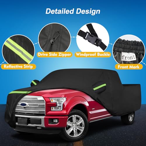QUNSUNUS F150 Crew Cab Truck Cover 6.5ft Short Bed, Waterproof F150 Truck Cover with Zipper and Straps, Compatible with RAM 1500 Crew Cab 6.4ft 2019-2025 - size: for F150 6.5ft& Ram 1500 6.4ft CrewCab