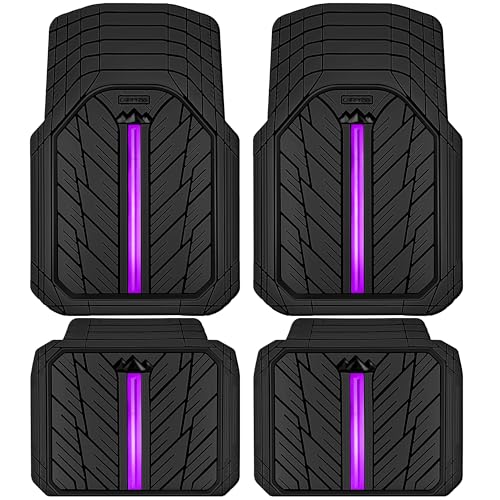 CAR PASS Metal Medium Rubber Floor Mats for Car Heavy Duty Car Mats All Weather, Universal Trim to Fit for Truck SUV Vehicle Automotive Floor Mats, Waterproof Car Mats 4 Piece Black Purple - color: Black Purple Medium 4pcs