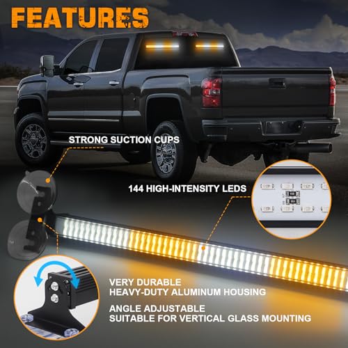 XRIDONSEN 2 in 1 Traffic Advisor Light Bar 2X 17.7 inch 144 LED Amber White Warning Hazard Safety Interior Front Rear Windshield Dash Emergency Strobe Lights for Plow Trucks Construction Vehicles - color: Amber/White