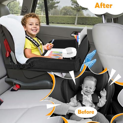 Kids Travel Tray for Toddler Carseat, Road Trip Activities Essentials for Toddler, Kids Lap Desk Tray with Tablet Holder Stand ＆ Dry Erase Board (Black) - color: Black