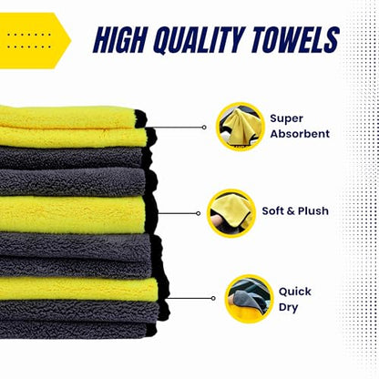 Microfiber Towels for Cars (Pack of 3) - Wash Rags with High GSM, Highly Absorbent, Soft & Lint-Free - Cleaning Rags Cloths for Car Wash Detailing Drying & Home Cleaning Supplies