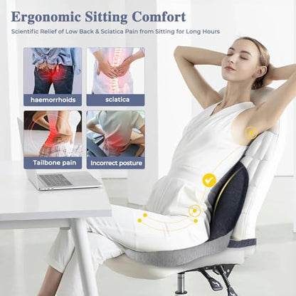 Ergonomic Seat Cushion with Adjustable Strap, Memory Foam Office Chair Seat Cushion with L-Shaped Design, Car Seat Cushion Fits for Truck Driver Semi Truck, Gaming Chair, Desk, Light&Dark Gray - color: Dark Gray+light Gray