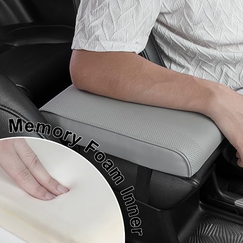 SEG Direct Car Center Console Cover, Breathable Leather Auto Armrest Cover, Memory Foam Arm Rest Cushion, Universal Car Seat Box Cover Car Interior Accessories, Gray - color: Gray Leather